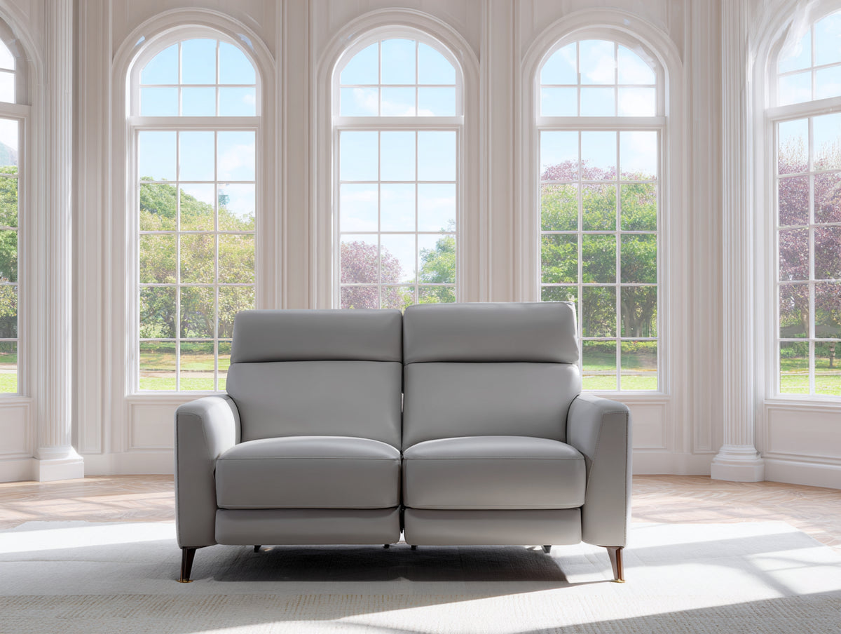 Divano 2 posti reclinabile in pelle 178×94×102 cm – grigio chiaro – piedini metallici per soggiorno