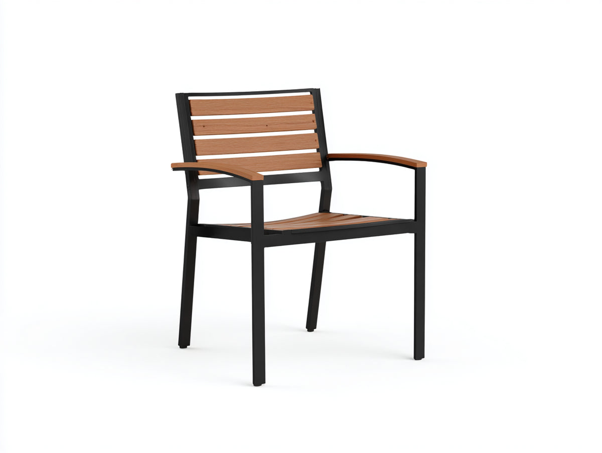 Poltrona in metallo e legno 58×61×84 cm - nero e rovere - braccioli con schienale a doghe per Camera Da Letto