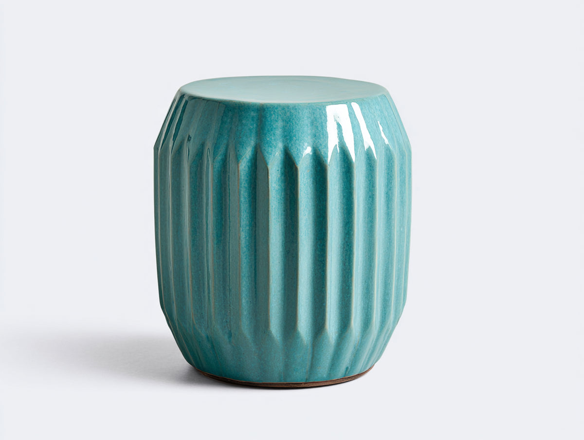 Pedale in ceramica smaltata 42×42×44 cm - turchese - forma bombata scanalata per Soggiorno