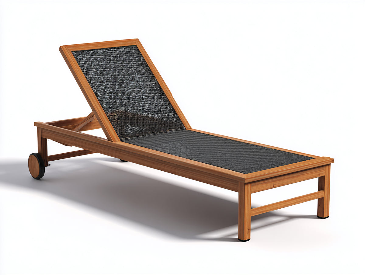 Poltrona Reclinabile in teak e rete 198×66×34 cm – marrone miele/antracite – schienale regolabile per terrazza