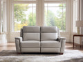 Divano reclinabile a 2 posti in pelle 174×94×104 cm - grigio perla - poggiatesta alto con piedini in legno per Soggiorno