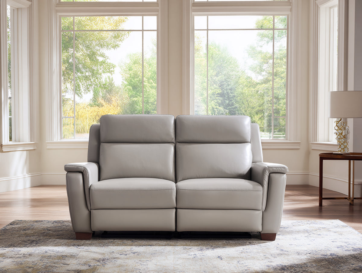 Divano reclinabile a 2 posti in pelle 174×94×104 cm - grigio perla - poggiatesta alto con piedini in legno per Soggiorno