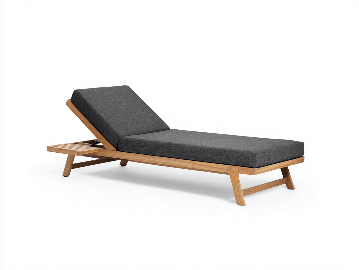 Poltrona Reclinabile in teak e tessuto 198×72×88 cm - naturale e grigio antracite - ripiano integrato per Terrazza