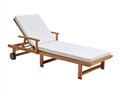 Poltrona Reclinabile in teak rivestita 205×70×38 cm – teak marrone/bianco – con braccioli e ruote per terrazza