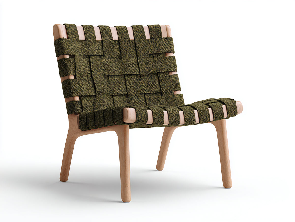 Poltrona in frassino e tessuto 64×72×79 cm - frassino chiaro e verde oliva - seduta intrecciata per Camera Da Letto