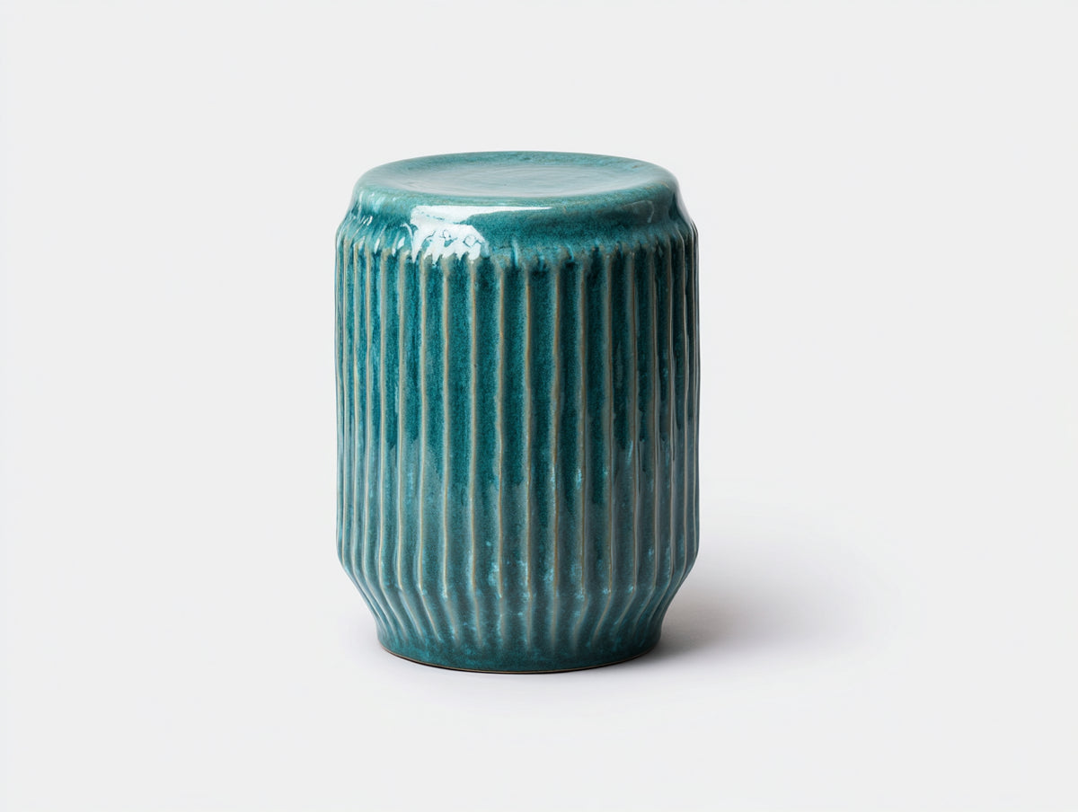 Pedale in ceramica smaltata 36×36×47 cm - verde petrolio - profilo cilindrico scanalato per Soggiorno