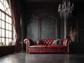 Divano a 3 posti in pelle 218×94×80 cm - bordeaux - braccioli arrotolati con borchie per Soggiorno