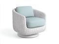 Poltrona girevole in rattan e tessuto 76×74×79 cm - bianco e azzurro polvere - base rotonda per Camera Da Letto