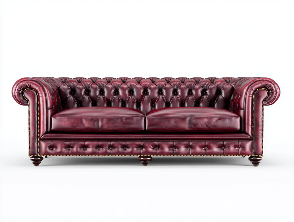 Divano effetto pelle 220×95×78 cm - rosso scuro - schienale a rombi e piedi torniti per soggiorno