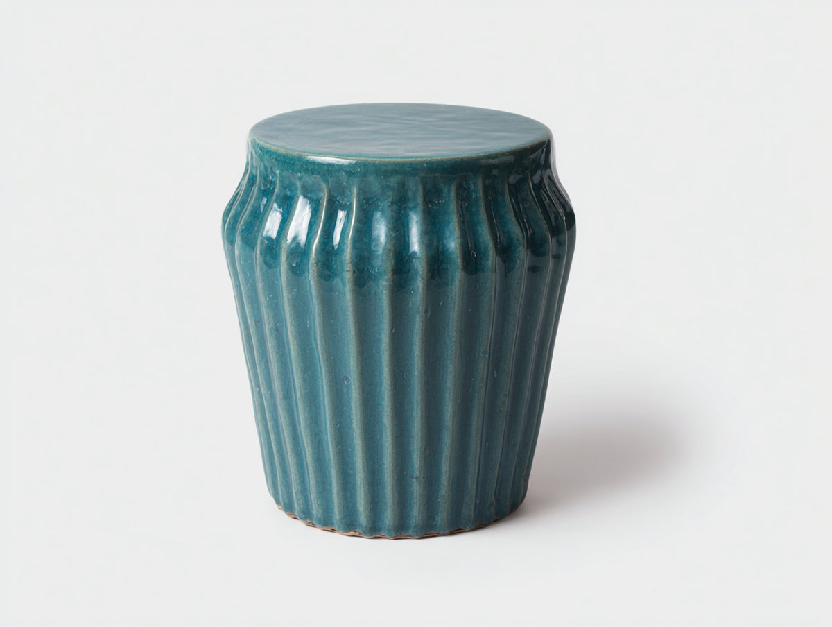 Pedale in ceramica smaltata 38×38×45 cm – turchese – superficie scanalata per soggiorno