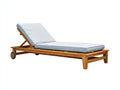 Poltrona Reclinabile in teak e tessuto 203×68×90 cm - teak dorato e azzurro chiaro - con ruote per Terrazza