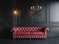 Divano a 3 posti in pelle 225×96×78 cm - rosso rubino - capitonné con piedini torniti per Soggiorno