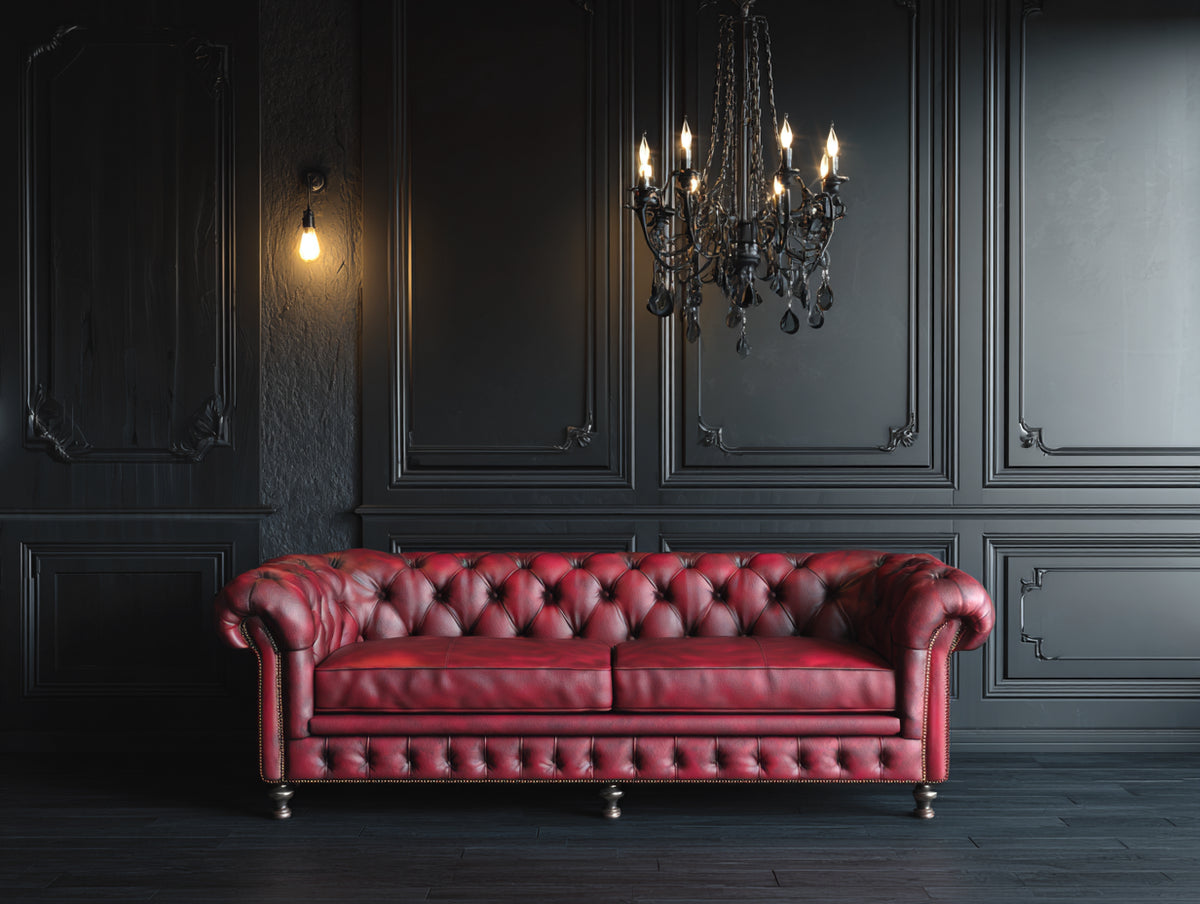 Divano a 3 posti in pelle 225×96×78 cm - rosso rubino - capitonné con piedini torniti per Soggiorno